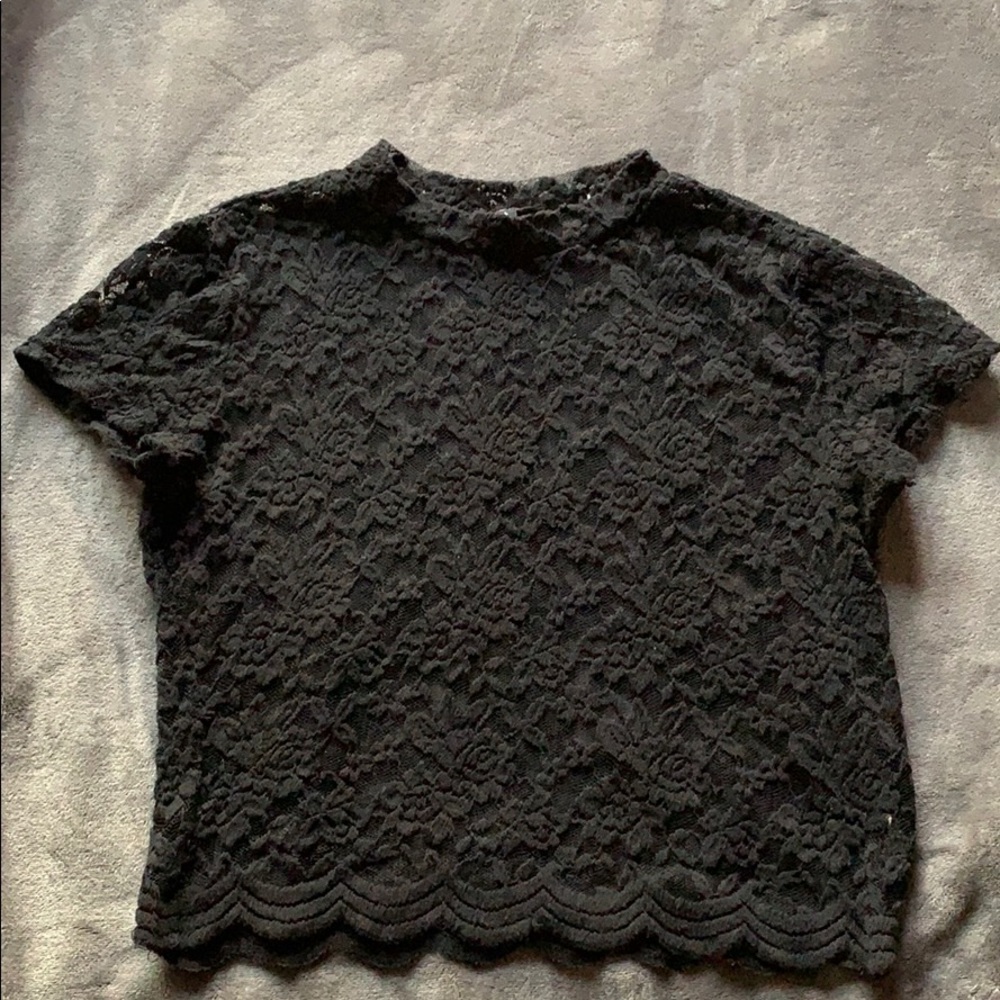 All black floral lace cropped tank